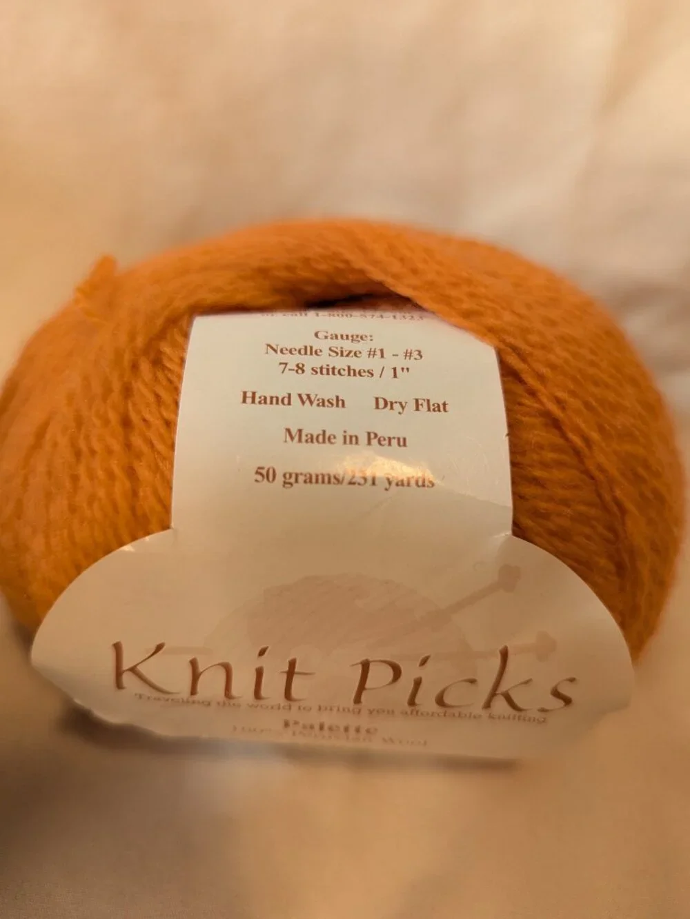 Knit Picks Palette Apricot Yarn Peru Wool 50g 231yd Orange